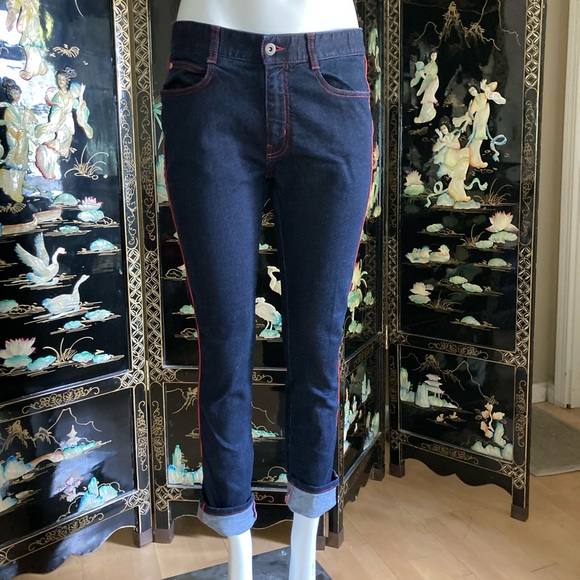 Stella McCartney dark wash jeans 27 red piping pin up aG punk boyfriend 6/8 - Picture 1 of 13